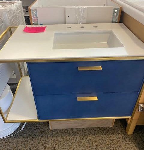 Bathroom Vanity - Blue and White Countertop